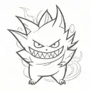 A minimalist design of a Gengar  surrounded by smoke tattoo design idea