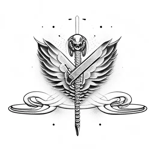 medical field, wings, snake, sword, wire, 27 tattoo design idea