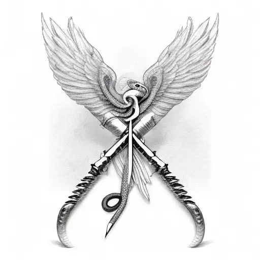 medical field, wings, snake, sword, wire, 27 tattoo design idea