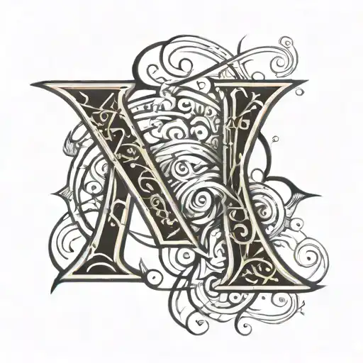 initials in an X shape.  K in the middle, L and W on one X axis, and Z and N on the other tattoo design idea