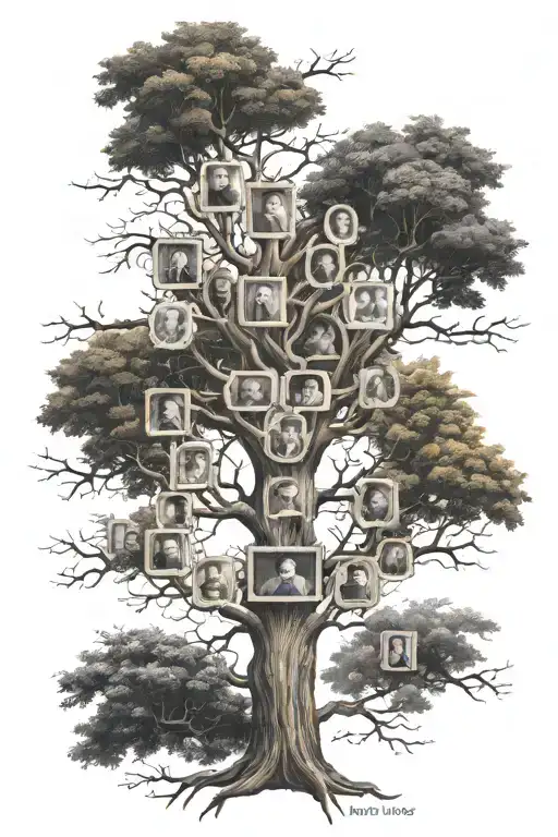 family tree with names incorporated: Alex, Riley, Ana, Aria, Arber tattoo design idea