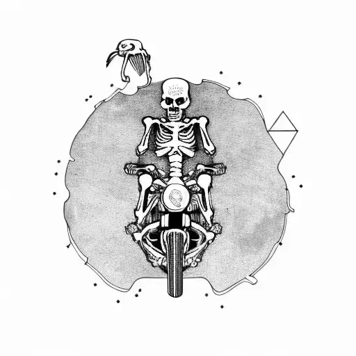 skeleton riding a motoecycle  tattoo design idea