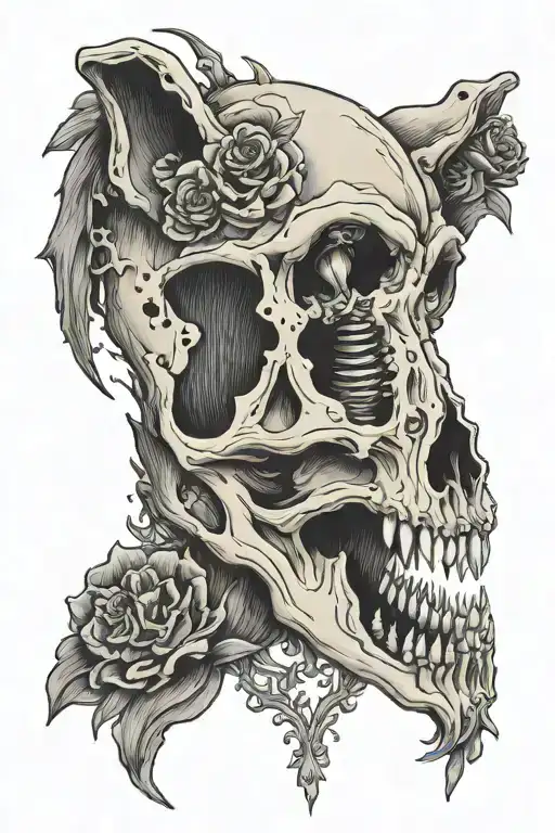 wolf skull feminine inner demons tattoo design idea