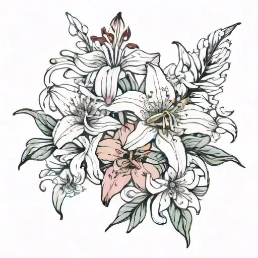 lycoris radiata and orquidea flower together tattoo design idea