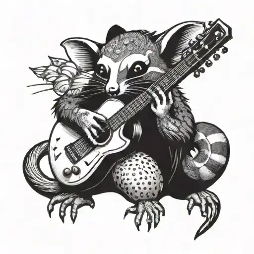 Possum playing a guitar in a new school style tattoo design idea