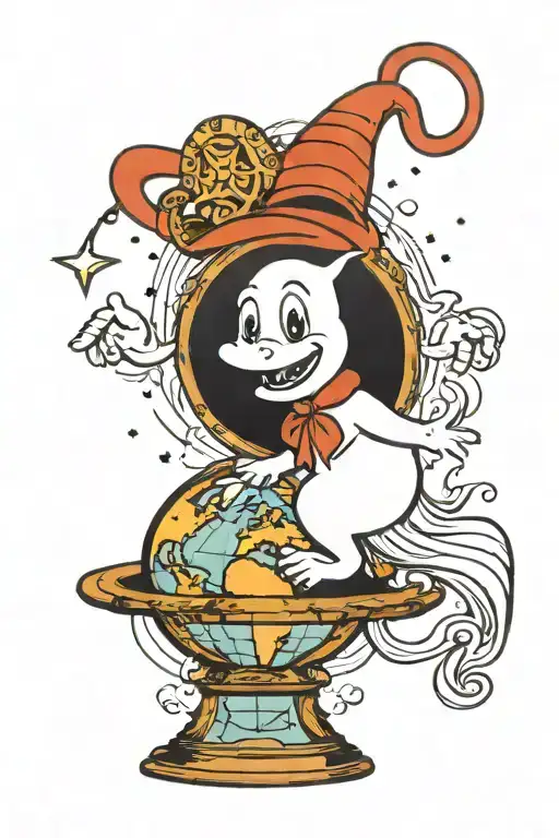 Casper the friendly ghost standing on earth globe tattoo design idea