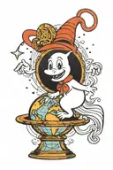 Casper the friendly ghost standing on earth globe tattoo design idea