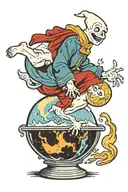 Casper the friendly ghost standing on earth globe tattoo design idea