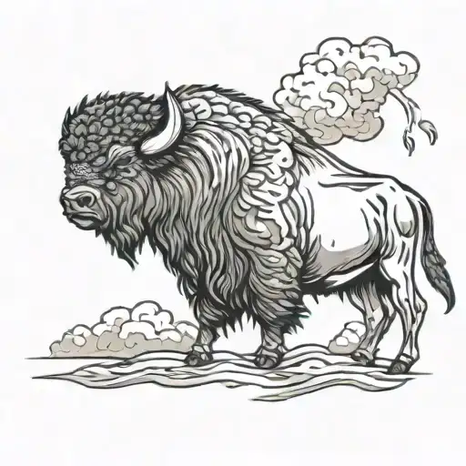 bison in the storm clouds tattoo design idea