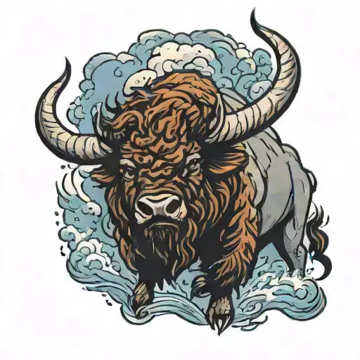 bison in the storm   tattoo design idea