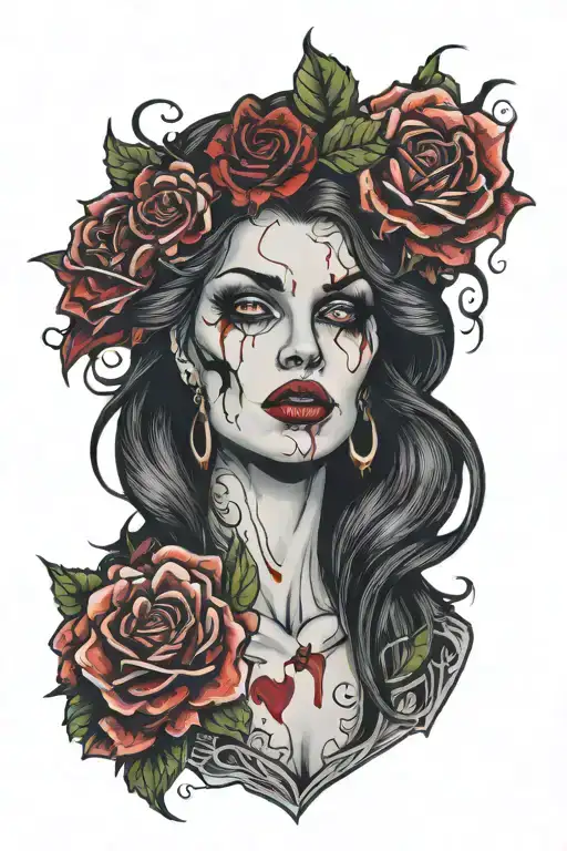 gory bloody beautiful vampire woman face   tattoo design idea