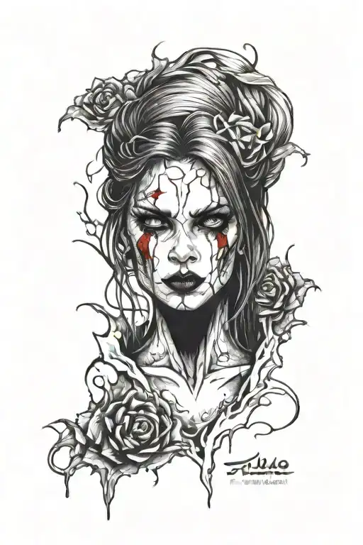 gory bloody beautiful vampire woman face   tattoo design idea