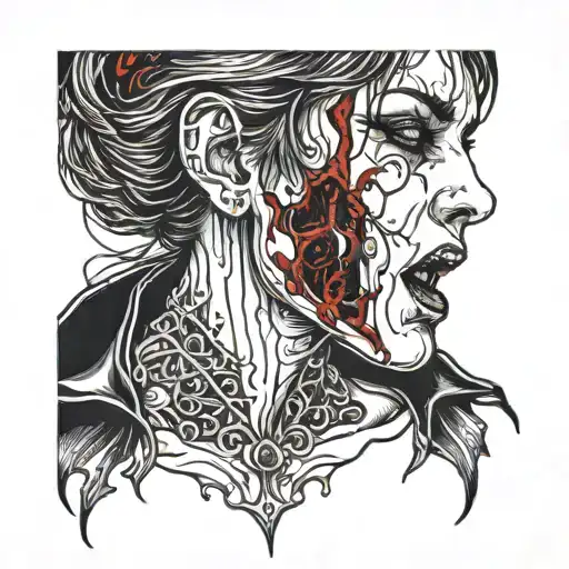 bloody vampire girl crying face and neck torn up  tattoo design idea