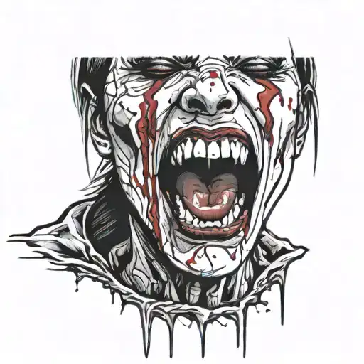 bloody vampire girl crying face and neck torn up  tattoo design idea