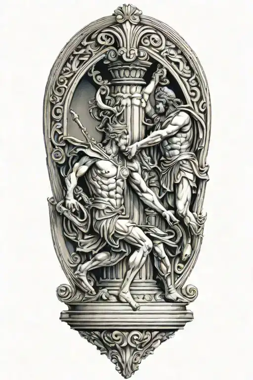 Achilles fighting Hector greek art abstract columns tattoo design idea