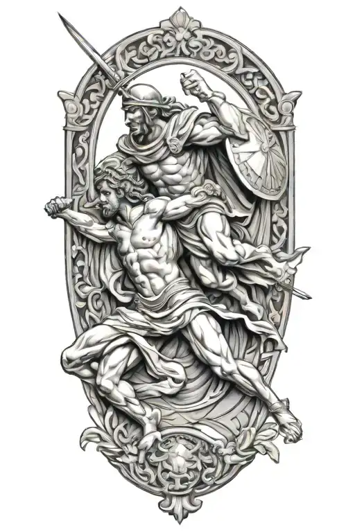 Achilles fighting Hector greek art abstract  tattoo design idea