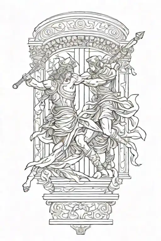 Achilles fighting Hector greek art abstract columns tattoo design idea