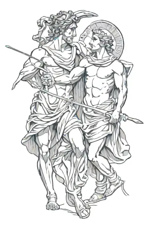 Achilles fighting Hector greek art abstract  tattoo design idea