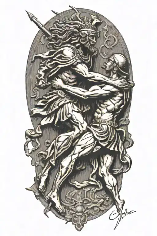 Achilles fighting Hector greek art abstract  tattoo design idea