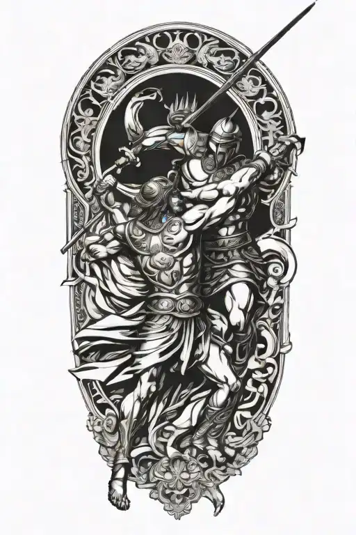 Achilles fighting Hector with Greek themes tattoo design idea