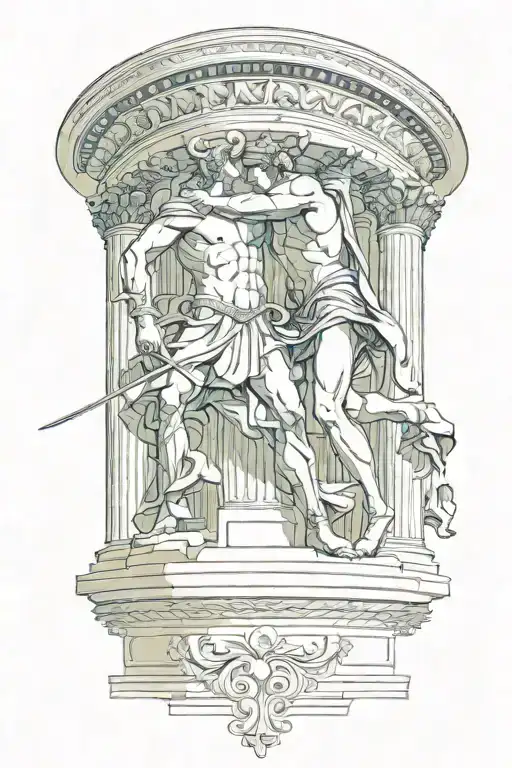 Achilles fighting Hector greek art abstract columns tattoo design idea