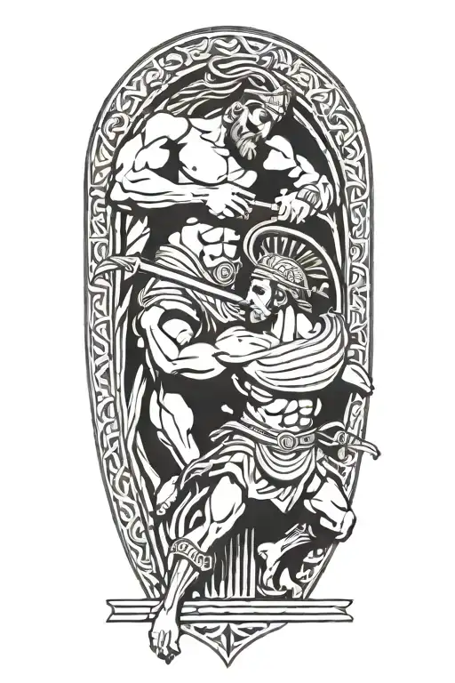 Achilles fighting Hector greek art abstract columns tattoo design idea
