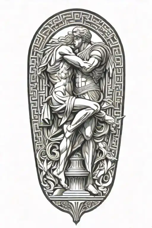 Achilles fighting Hector greek art abstract columns tattoo design idea