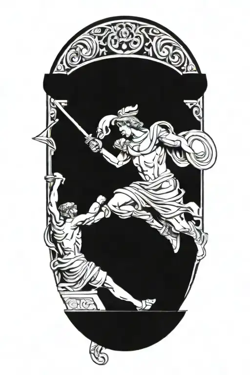 Achilles fighting Hector greek art abstract columns tattoo design idea