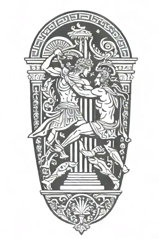 Achilles fighting Hector greek art abstract columns tattoo design idea