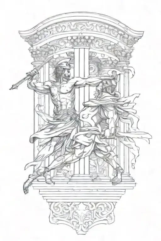 Achilles fighting Hector greek art abstract columns tattoo design idea