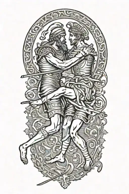 Achilles fighting Hector with Greek themes tattoo design idea