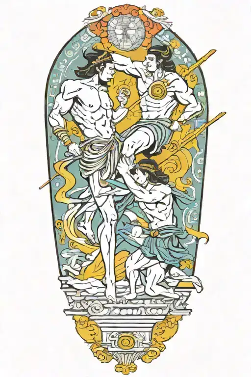 Achilles fighting Hector greek art abstract columns tattoo design idea