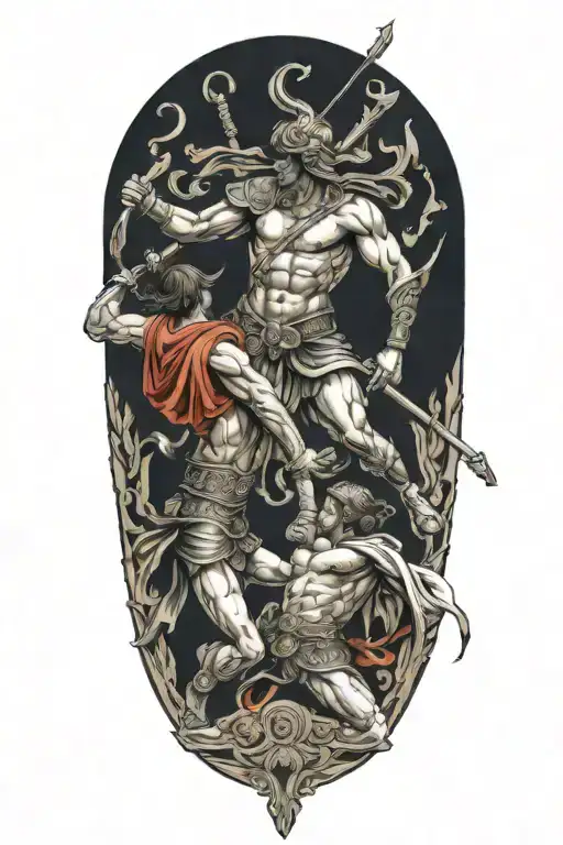 Achilles fighting Hector greek art abstract columns tattoo design idea