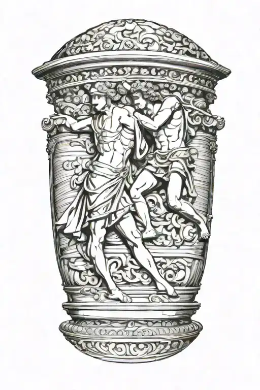 Achilles fighting Hector greek art abstract columns tattoo design idea