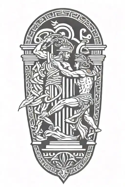Achilles fighting Hector greek art abstract columns tattoo design idea