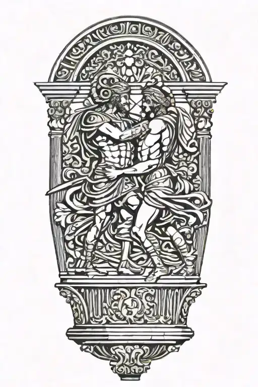 Achilles fighting Hector greek art abstract columns tattoo design idea