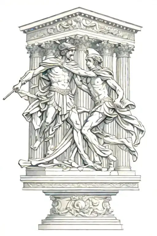 Achilles fighting Hector greek art abstract columns tattoo design idea