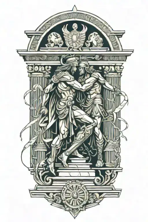 Achilles fighting Hector greek art abstract columns tattoo design idea