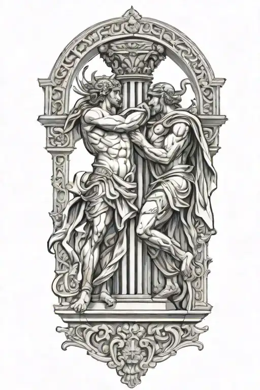 Achilles fighting Hector greek art abstract columns tattoo design idea