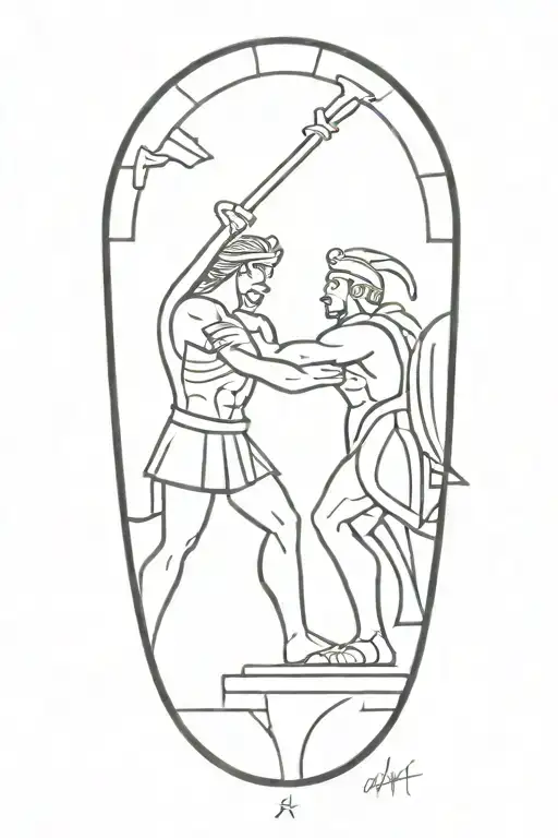 Achilles fighting Hector greek art abstract columns tattoo design idea