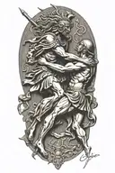 Achilles fighting Hector greek art abstract  tattoo design idea