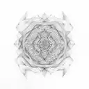 An intricate design featuring geometric patterns and symbols of resilience in a cohesive composition tattoo design idea