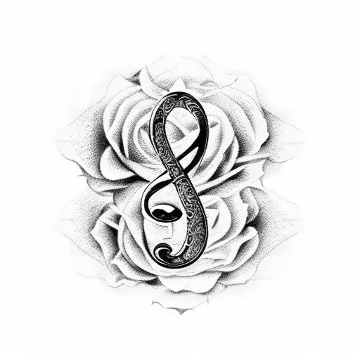 A dotwork design of a treble clef made of interconnected roses tattoo design idea