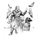 Ancient Norse mythology scene featuring Odin and his ravens tattoo design idea