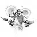 Ancient Norse mythology scene featuring Odin and his ravens tattoo design idea