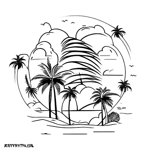 seven individual palm tree tattoo design idea