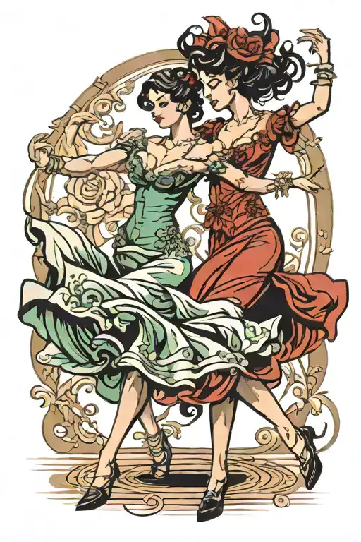 two women dancing tango tattoo design idea