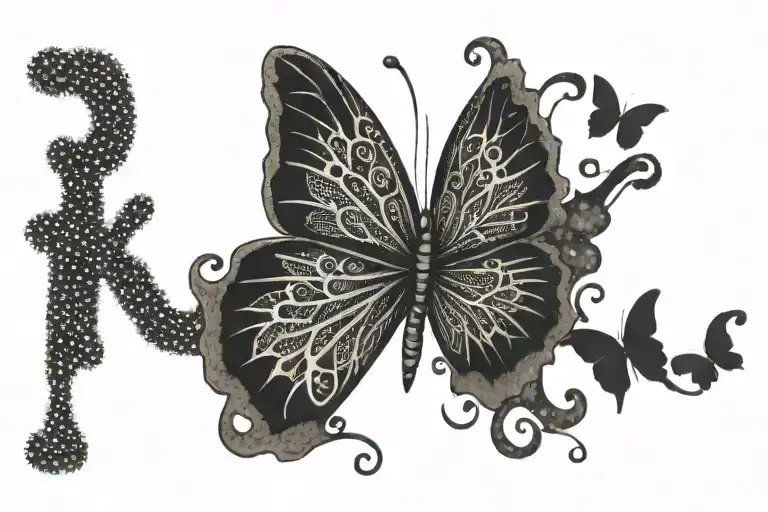 butterfly with initials AJ & JJ 28-02-00 tattoo design idea