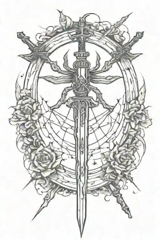 Forearm tattoo that is a cool sword thats simple but sick asf import little aspects of spiders into it tattoo design idea