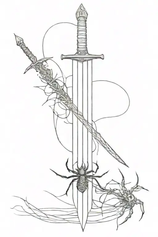 A forearm tattoo where its a sword going down the forearm with small spider details but the sword is cool as fuck  tattoo design idea